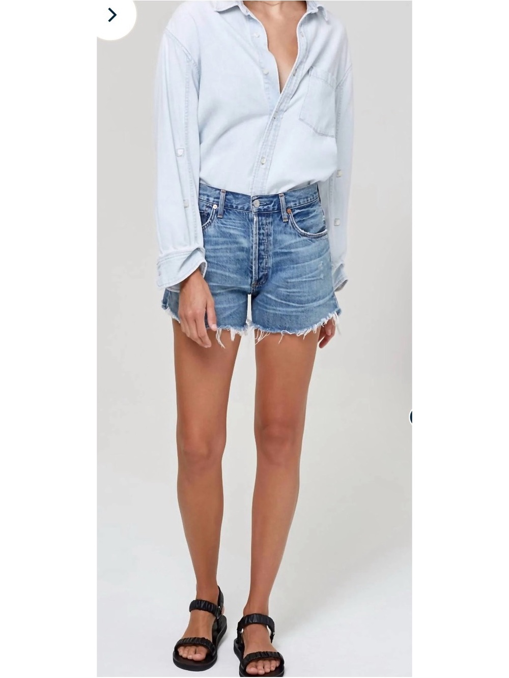 Denim High-Rise Frayed Hem Women's Shorts - Light Blue